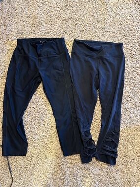 VOGO Athletica Black Capris with Strappy Hem Detail